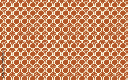 Seamless retro geometric pattern with terracotta circles and abstract arches
