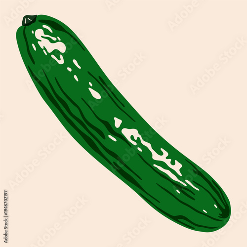 Abstract cucumber. Green fresh pickled whole vegetable, cartoon organic farm food risograph print, healthy natural ingredient for salad. Vector illustration