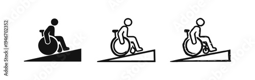 Wheelchair Ramp Access Icon Set for Accessibility, Disability Inclusion, and Mobility