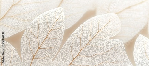 Ethereal Botanical Artwork Featuring Delicate White Leaves on a Soft Beige Background with Gradients