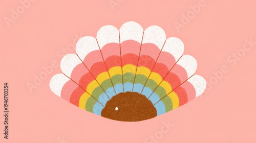 Retro rainbow flower illustration in vintage style on pastel pink background