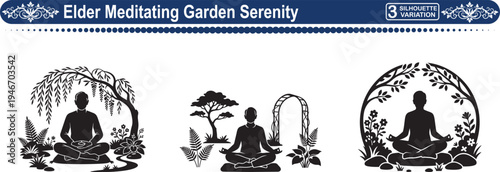Elderly Person Meditating in Garden, Concept of Serenity, Wellness and Peaceful Reflection

