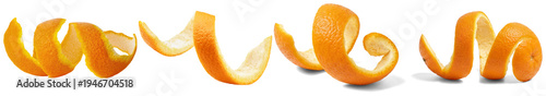 Foto Zesty and aromatic fresh orange peels, meticulously curled into elegant spirals, captured in various compositions