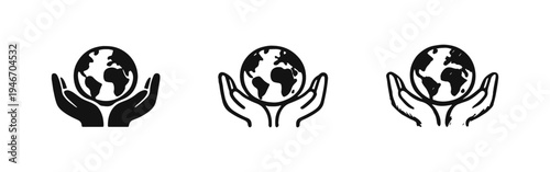 Hands Holding Globe Icon Set - World Protection, Care, and Environmental Responsibility