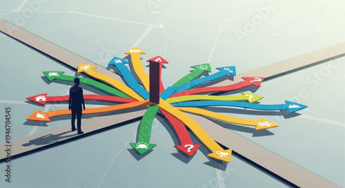 Diverse People Holding Colorful Arrows.