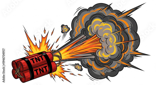 Dynamite Bomb Exploding Violently Outdoors.