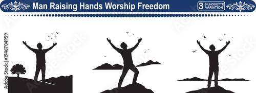 Man Raising Hands in Worship, Concept of Faith, Spiritual Freedom and Emotional Release