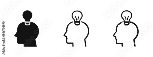 Human Head with Lightbulb Icon Set - Idea, Innovation, and Creative Thinking Concept