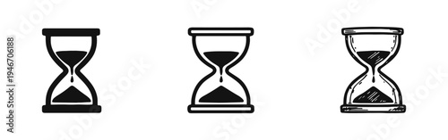 Hourglass Time Management Icon Set with Solid, Outline, and Hand Drawn Styles