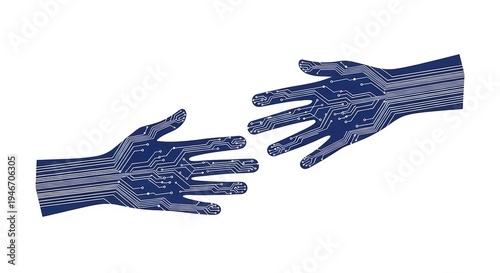 advanced futuristic cyber technology hands with complex circuit lines for robotic partnership human computer interaction and network connection concept
