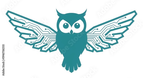 futuristic owl logo design with circuit board wings for artificial intelligence technology security and digital wisdom concept vector illustration