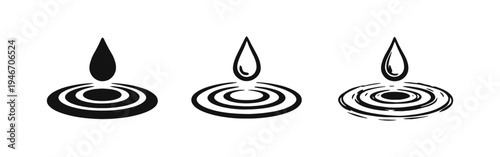 Water Drop Ripple Effect Icon Set with Liquid Impact Splash Symbol