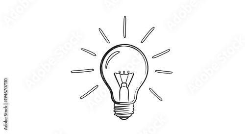 A simple line drawing of a glowing light bulb.