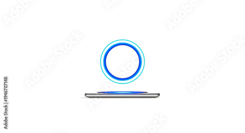 A blue circle hovers above a smartphone.