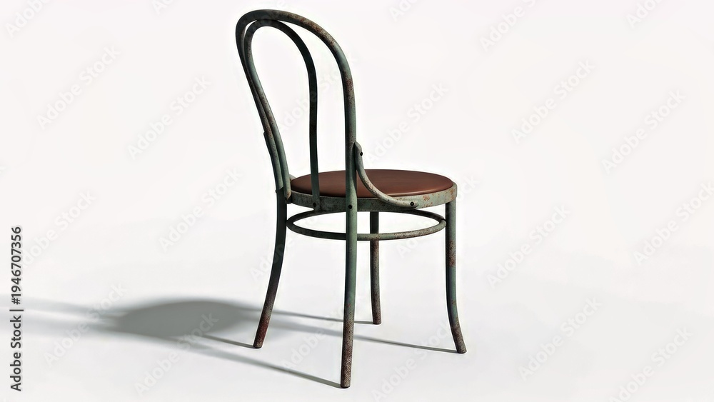 Fototapeta premium Vintage Metal Chair With Brown Seat Isolated on White Background Still Life.jpg