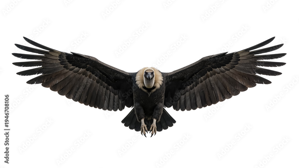 Obraz premium Condor In Dramatic Frontal Flight on Transparent Background