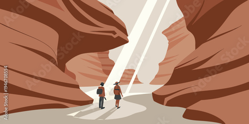 USA, US, U.S, United States - Antelope Canyon glowing sandstone light beams surreal canyon panorama
