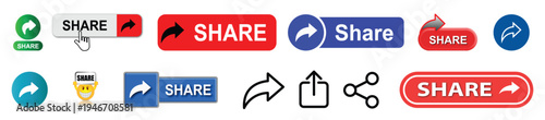 Social media share icons set colorful flat design vector illustration
