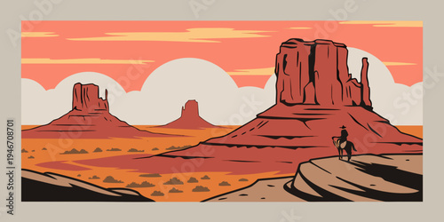 USA, US, U.S, United States - Monument Valley towering desert buttes sunset panorama western cinematic landscape
