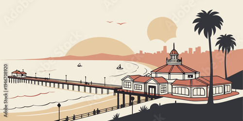 USA, US, U.S, United States - San Diego harbor skyline sunset panorama coastal California vibe 
