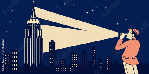 USA, US, U.S, United States - Empire State Building illuminated skyscraper skyline night panorama cinematic cityscape
