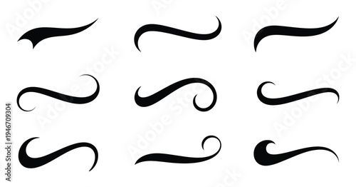 Swoosh and swash tails collection, vector set of dynamic underline shapes 