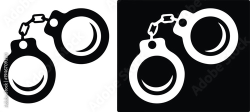 handcuff crime black white icon set black security police chain vector illustration design 