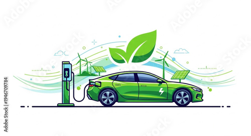 Electric car charging station green.