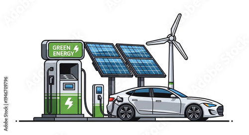 Electric Car Charging Station Green.