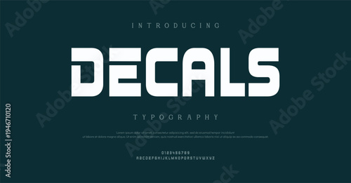 Introducing Decals Typography with Bold White Letters on Dark Background