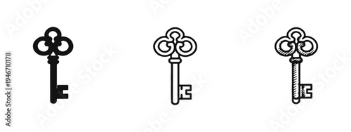 Vintage Skeleton Key Icon Set, Symbolizing Access, Solution, and Important Discoveries.