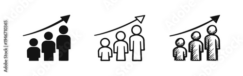 Population Growth and Expansion Icon Set, Illustrating Team Development and User Increase.