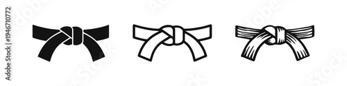 Martial arts black belt icon set, symbolizing mastery, discipline, achievement, and expertise.
