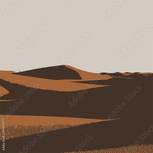 Minimal Desert Landscape With Sand Dunes