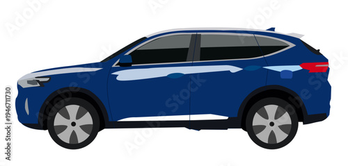 Minimalist side profile illustration of a modern dark blue compact sport utility vehicle against a black background