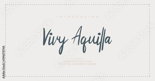 Vivy Aquilla, Script luxury alphabet letters font. Typography elegant wedding classic lettering serif fonts decorative vintage retro concept. vector illustration
