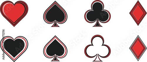 Stylized vector playing card suit icons illustration for game design