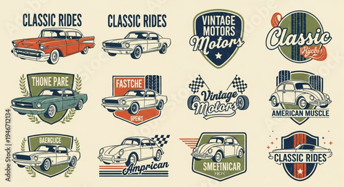 Vintage Car Emblems Collection - Classic Rides and American Muscle.