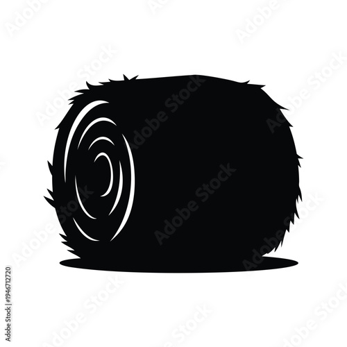 Silhouette of a sleeping cat curled up in a cozy ball, black and white vector illustration, hay bale silhouette vector illustration