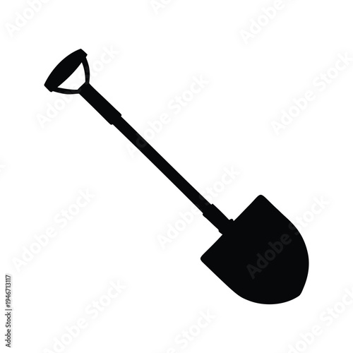 Black and white shovel silhouette vector illustration for gardening and construction designs, hoe tool silhouette vector illustration