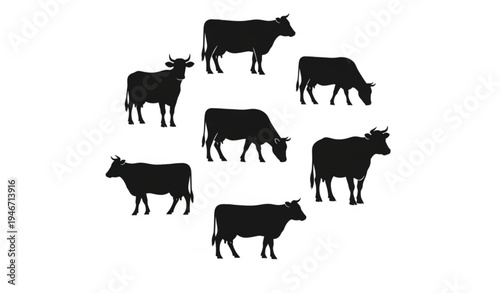 Cow animal silhouette icon collection with cattle farm shapes vector illustration