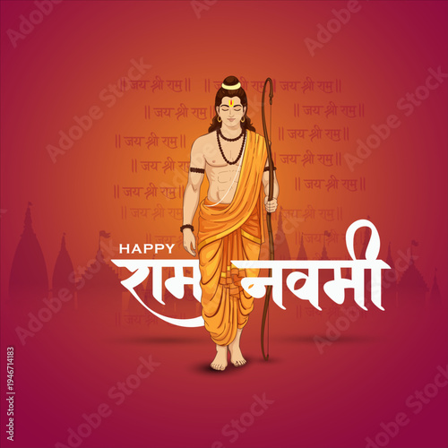 Happy Ram Navami festival of India Vector design Background Design with Silhouette Lord Rama Illustration