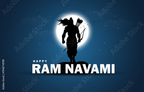 happy  Ram Navami, vector  with Illustration, silhouette of Lord Rama with bow arrow background, Social media post, Poster and Banner design template
