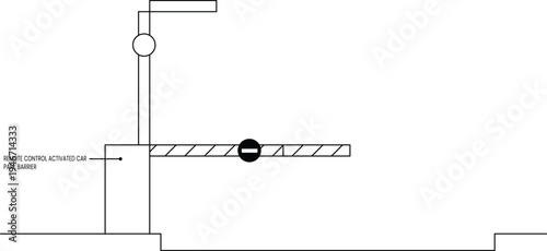 parking boom gate barrier, automatic vehicle entry control, remote control, architectural elements, blueprint, floor plan, editable stroke, vector