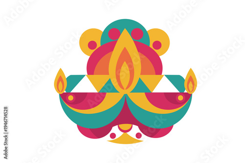 Pattern of Diwali Motif, Lights Illustration Featuring Stylized Colorful Oil Lamps, PNG