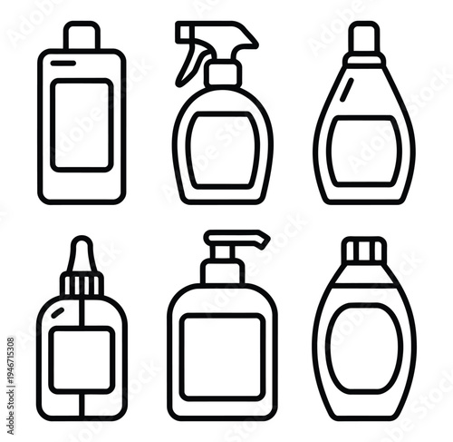 Toilet bowl cleaner vector line art illustration, simple outline design representing cleaning products, household hygiene