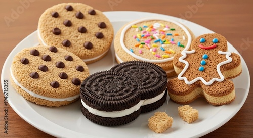 A plate of assorted sweet cookies and treats on a wooden table