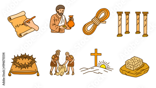 traditional easter symbols featuring crown of thorns holy scroll and burial scene