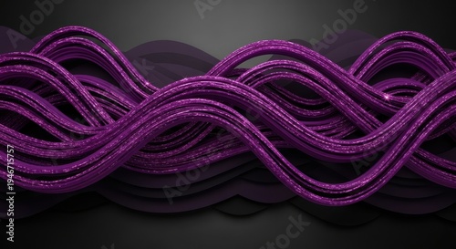 A purple abstract background featuring colorful curves of pink and violet light that resemble a textured pattern of silk thread and wire technology