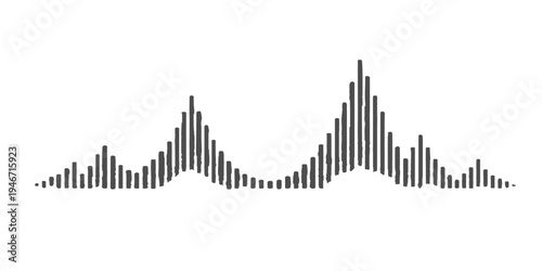 An abstract music sound wave vector illustration featuring a financial growth bar chart and equalizer line diagram to symbolize market data trends within a modern business city design